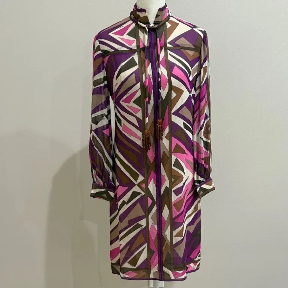 Vintage Emilio Pucci  100% Silk Midi Geometric Patterned Dress  Size 8